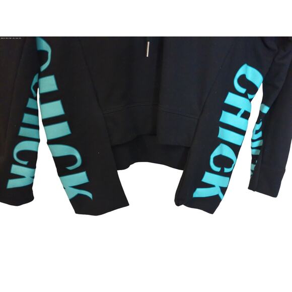 Chick NYC Womens Black Neon Asymetric Logo Hoodie Sweatshirt Size XS New - Picture 3 of 7